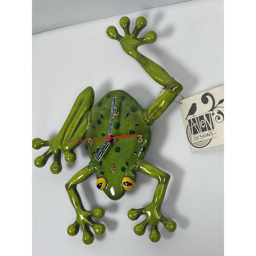 Allen Designs ADC106 Frog Catching a Dragonfly Pendulum Wall Clock 14"